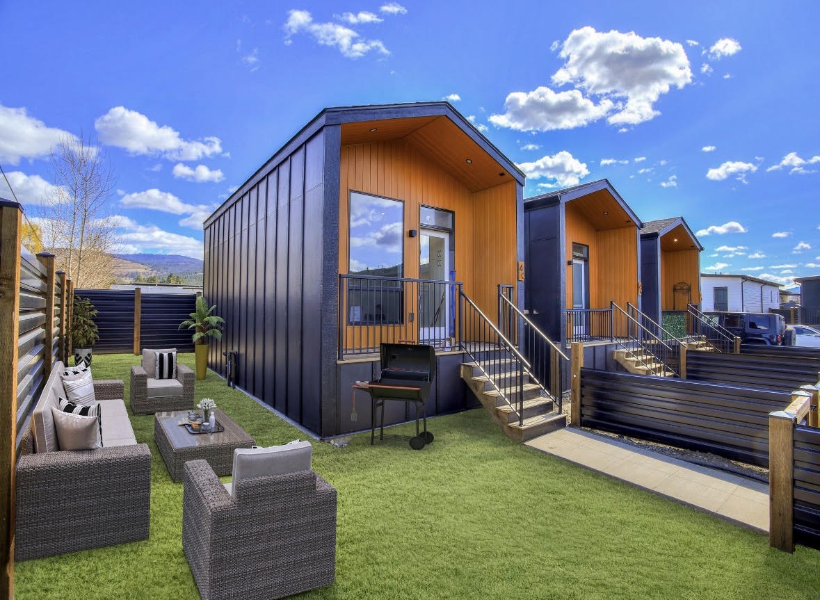 Modern Crafted modular homes with cedar accents in an Okanagan community